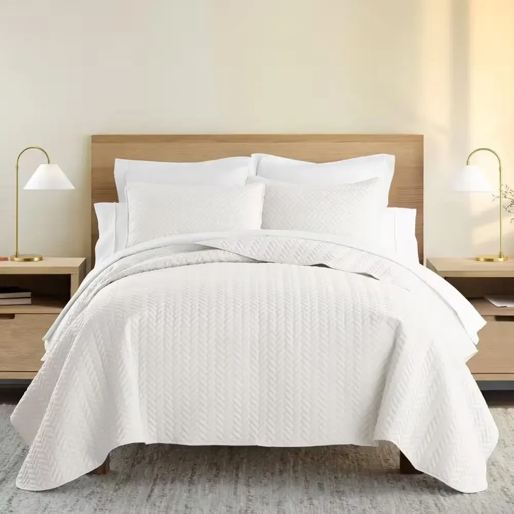 Ienjoy Home Queen Coverlet Set Ultra Soft Herringbone Quilted Quilt Bedding Tan
